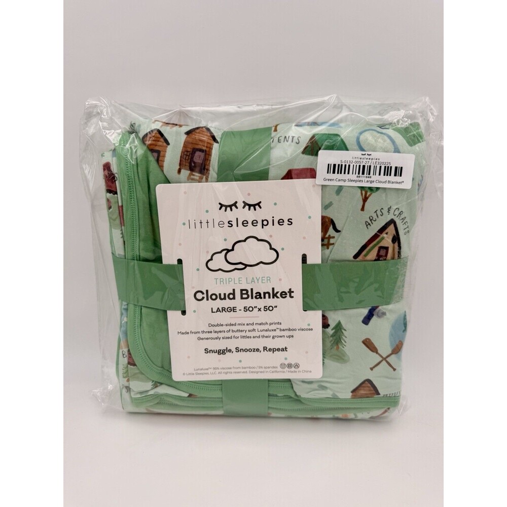 NIB Little Sleepies Green Camp Camping Bamboo Viscose Large Cloud Blanket